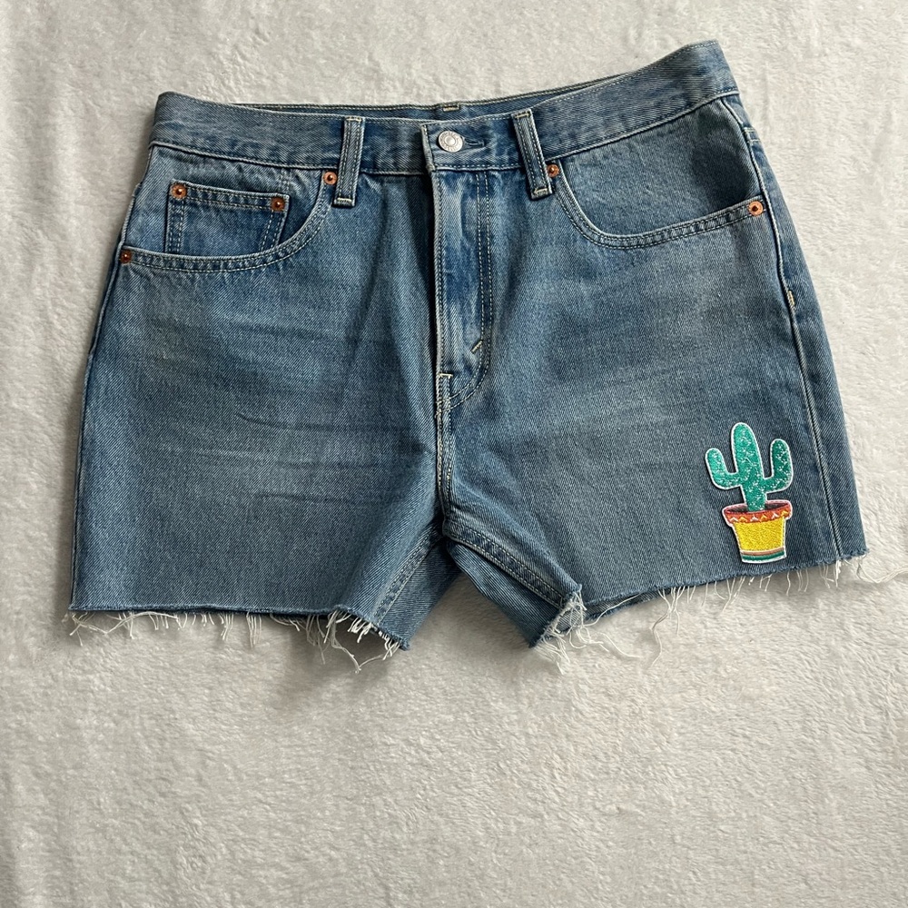 Levi’s Unemployed Denim Classic Blue Cutoff Shorts with Patches